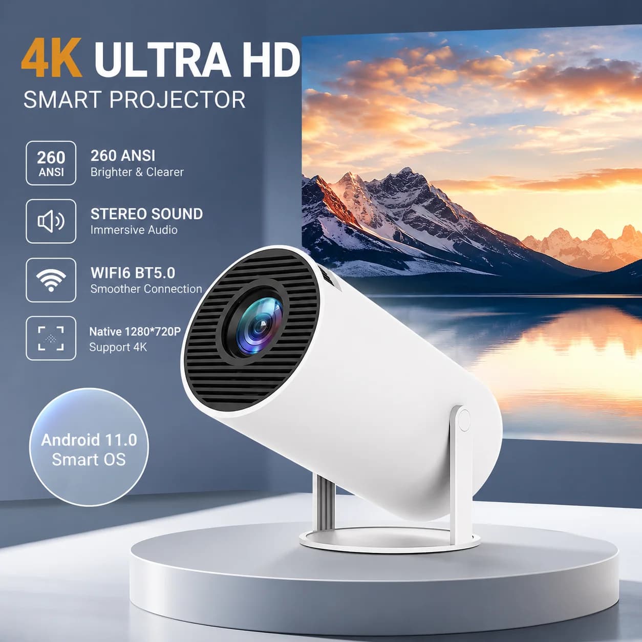 מקרן מיני חכם נייד לבית HY300 — אנדרואיד, WiFi ובלוטות' - תמונה 1