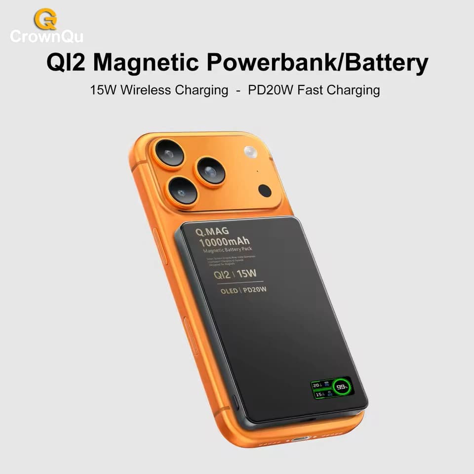 סוללת גיבוי מגנטית אלחוטית Qi 2.1 USB-C טעינה מהירה לאייפון 12-17 פרו, איירפודס, שעון שיאומי, 10000mAh