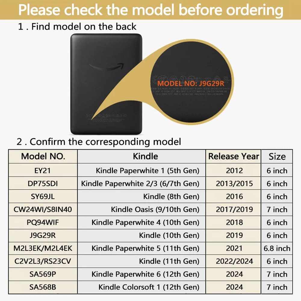 מקרה לקינדל 2024 2022 2021 Paperwhite Colorsoft 1 2 3 5 6 10th 11th 12th Generation 6 6.8 7 אינץ 'מכסה תיק מגנטי - תמונה 2
