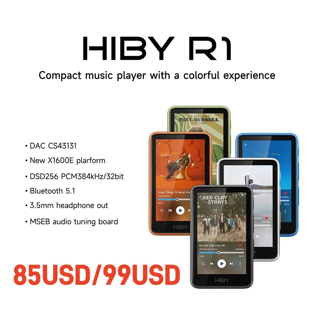 HiBy R1 HiFi Audio Music Player MP3 USB DAC WiFi Bluetooth 5.1 DSD256 PCM384kHz/32bit X1600E CS43131 MSEB רדיו אינטרנט 3.5mm פלט