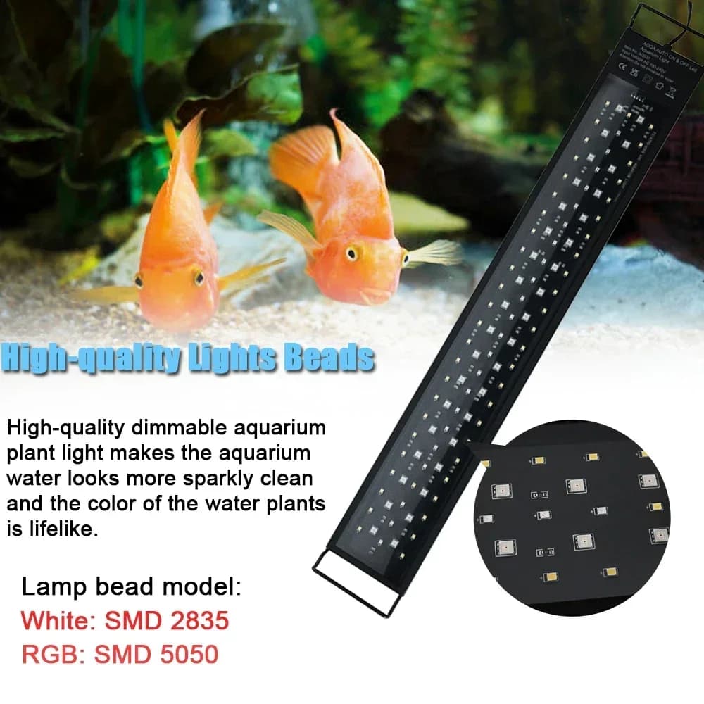 תאורת ספקטרום מלא 24/7 למיכל דגים בעלת תאורה LED לקישוט אקווריום צמחיה אקווטית עמידה במים IP68 100V-240V - תמונה 5