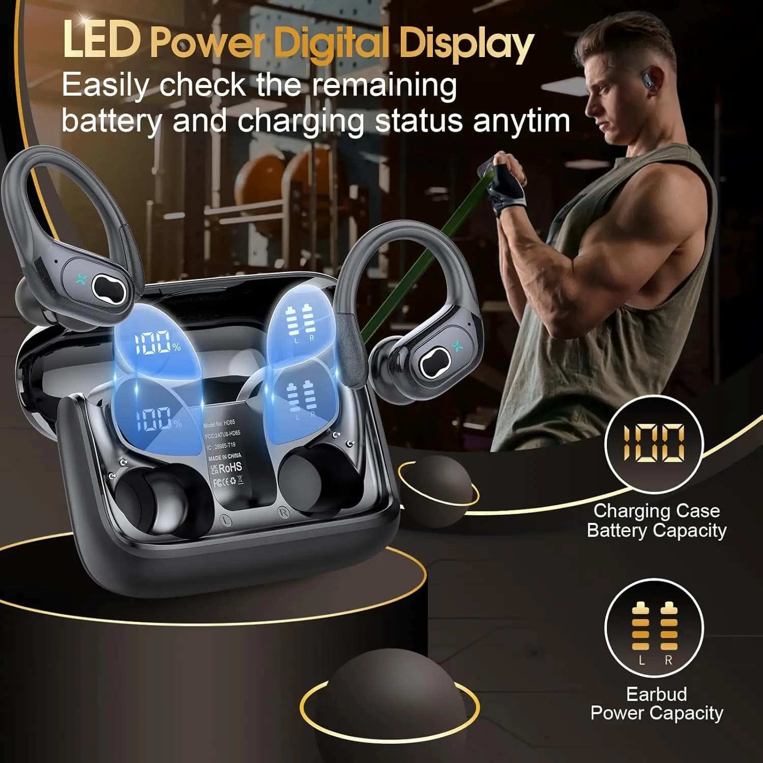 אוזניות אלחוטיות GDLYL HD65 TWS Bluetooth V5.4 עם תצוגה דיגיטלית LED, הפחתת רעשים ועמידות למים - תמונה 6