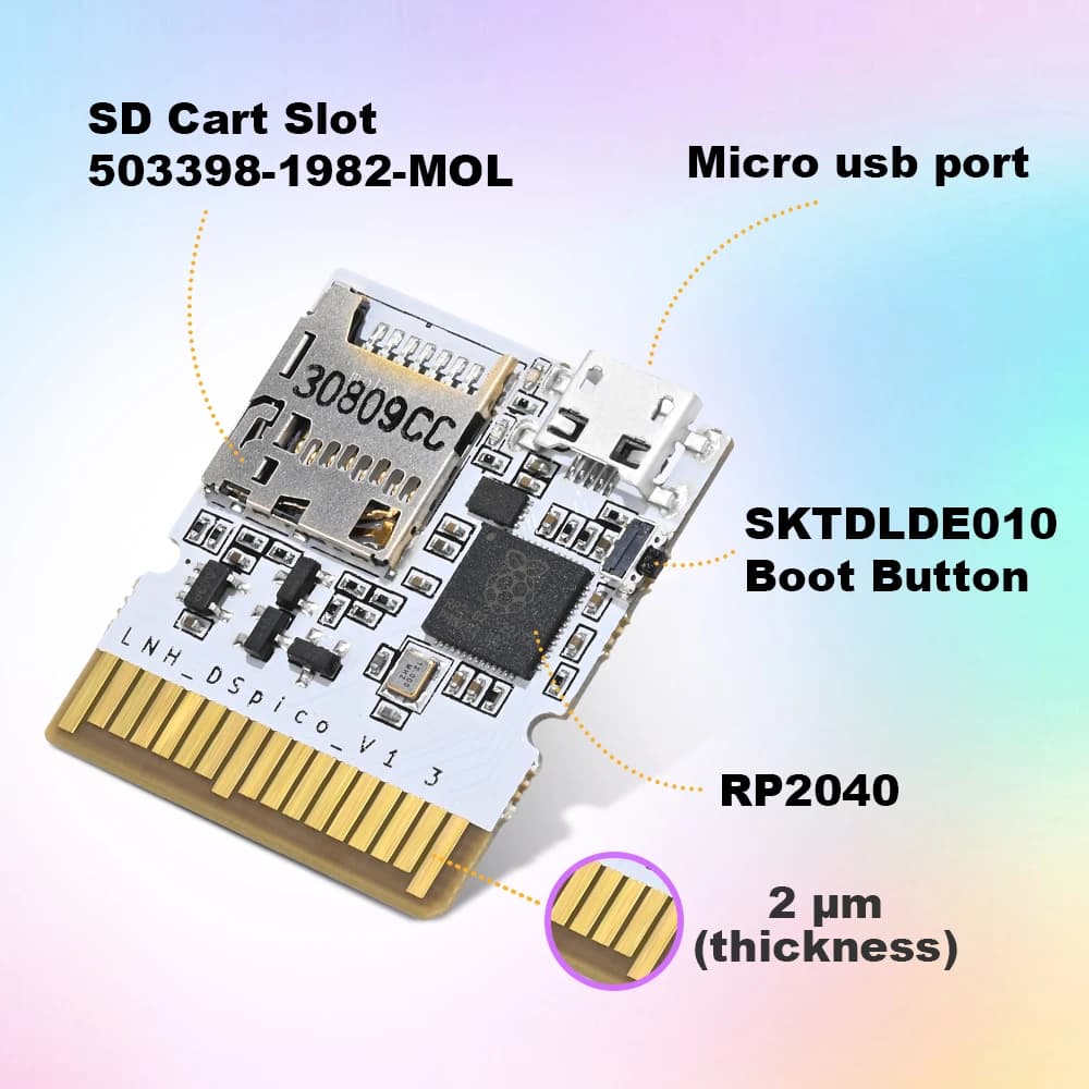 Chiscart Transparent Frosted MicroUSB DSpico Game Reader RP2040 16 MBit תואם לקונסולות NDS NDSL DSi 3DS - תמונה 3