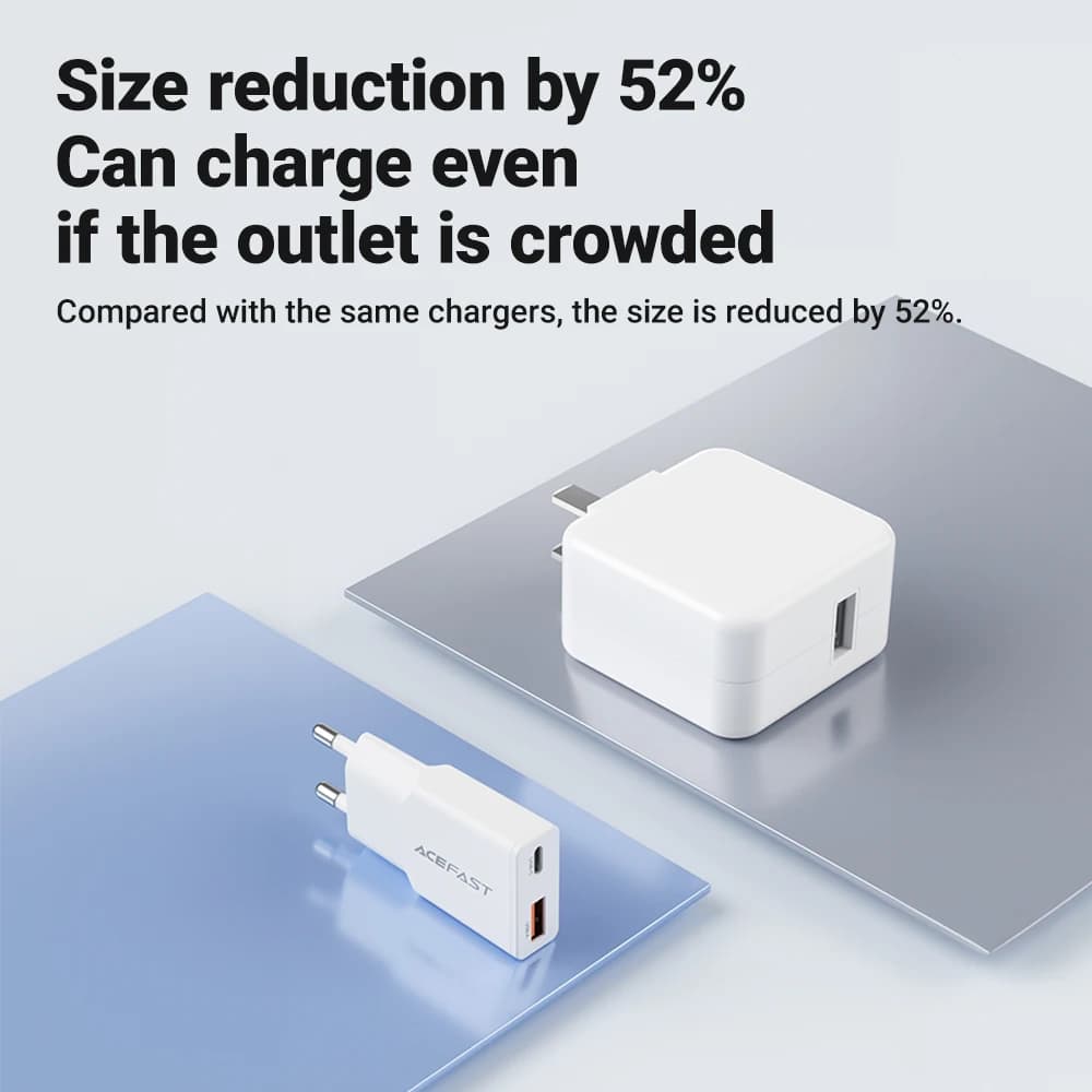 מטען טלפון ACEFAST EU 30W GaN דק מאוד עם טעינה מהירה USB C עבור iPhone 16/15 Pro Max PD QC3.0 מתאם נסיעה עבור Samsung S24 - תמונה 3