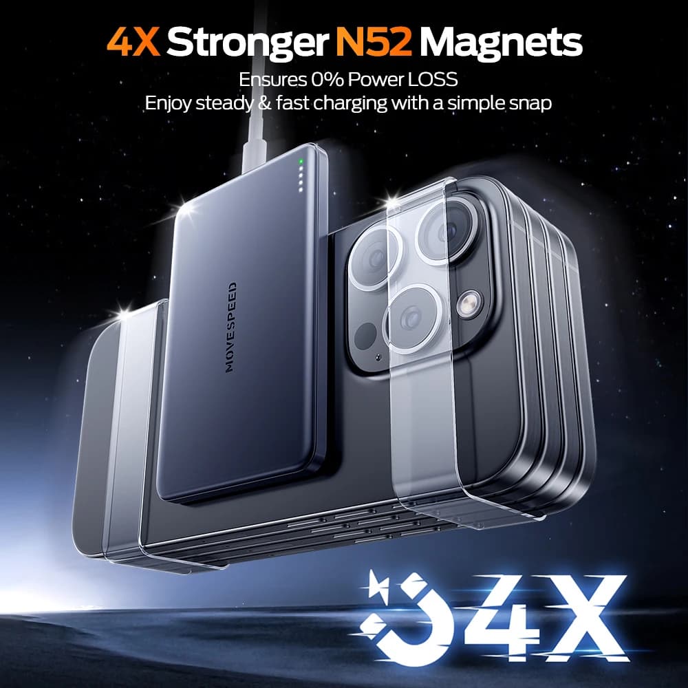 S10 moved s10 בנק מגנטי 10000mah pd20w מטען נייד חיצוני אלחוטי סוללה עבור iPhone 16 Samsung powerbank - תמונה 4
