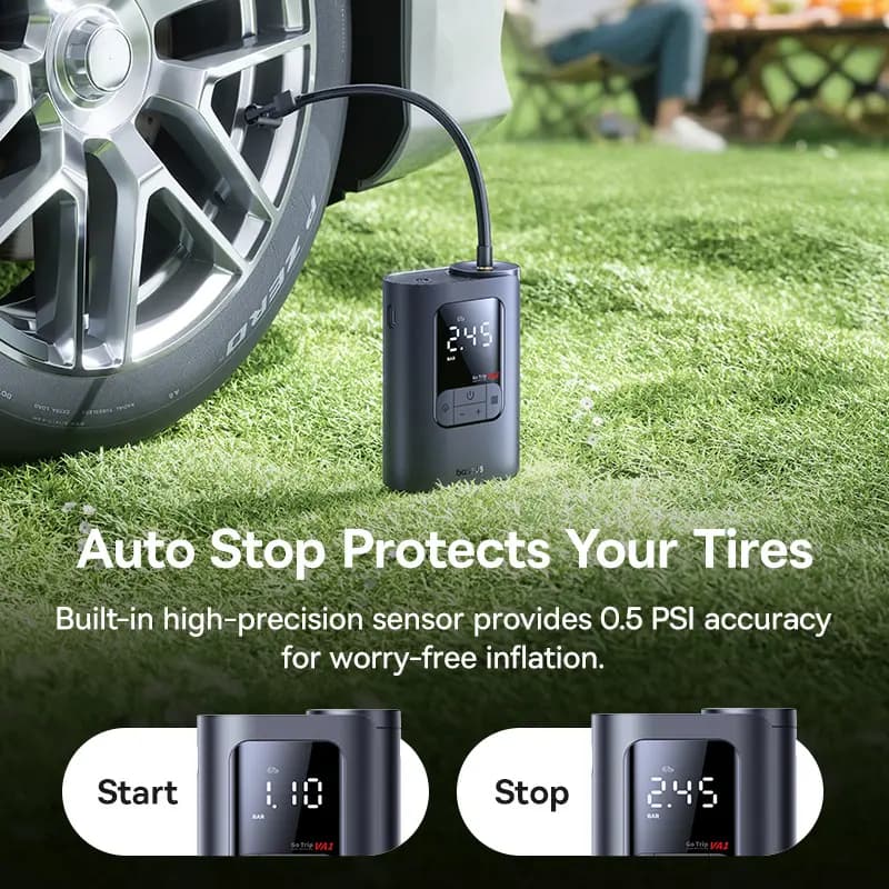 מדחס אוויר נייד לרכב Baseus GoTrip VA1 Pro — מנפח צמיג ב-40 שניות, עוצר אוטומטית, נטען - תמונה 3