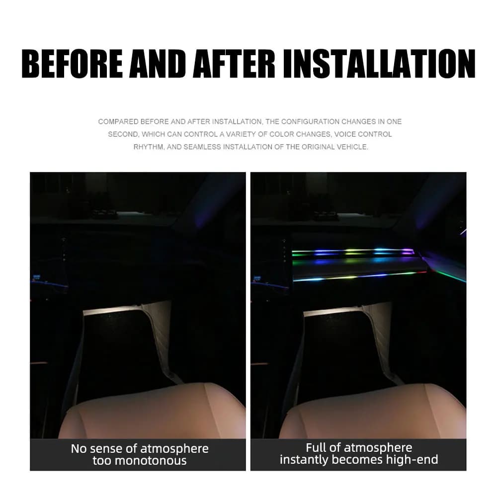 10 ב-1 רצועת אור LED אקרילית לרכב RGB סימפוניה תאורת פנים אוטומטית רצועת תאורה מרחוק / שליטה באפליקציה למנורת אטמוספירה דקורטיבית - תמונה 3