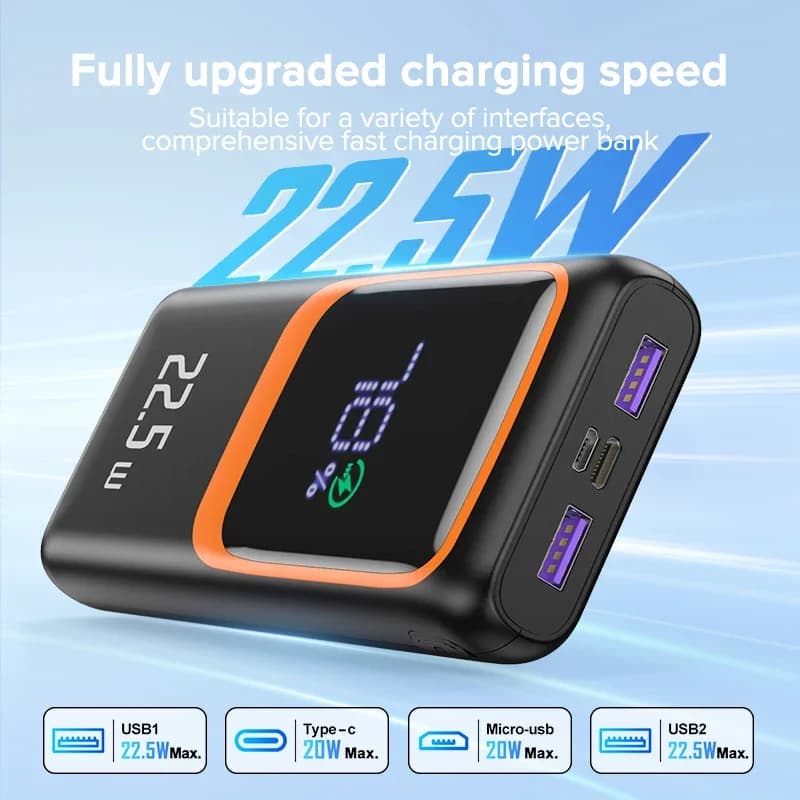QOOVI 20000mAh סוללת גיבוי חיצונית עם קיבולת סוללה גדולה PD 22.5W טעינה מהירה מטען נייד עבור Samsung iPhone Xiaomi - תמונה 5