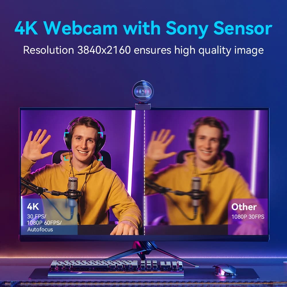 מצלמת אינטרנט 4K סטרימינג מצלמת אינטרנט 1080P 60FPS מצלמת USB EMEET S600 מצלמת סטרימינג עם מיקוד אוטומטי עם מיקרופונים עבור Tiktok/YouTube - תמונה 2
