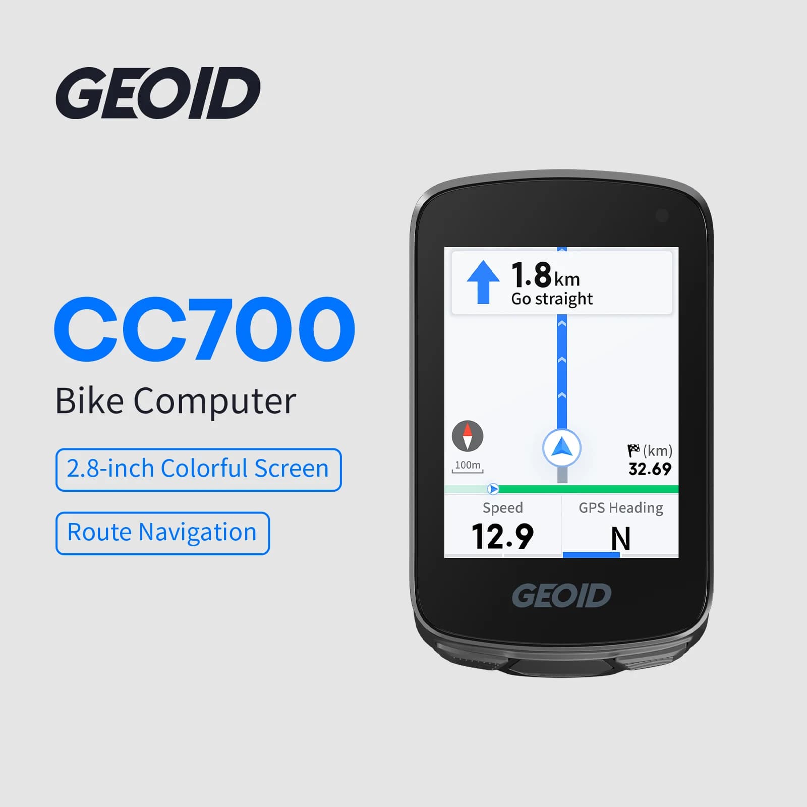 מחשב אופניים GPS GEOID CC700 עם מסך צבעוני בגודל 2.8 אינץ', ניווט בדרכים, מונה מהירות אופניים, WIFI, אודומטר רכיבה עמיד למים