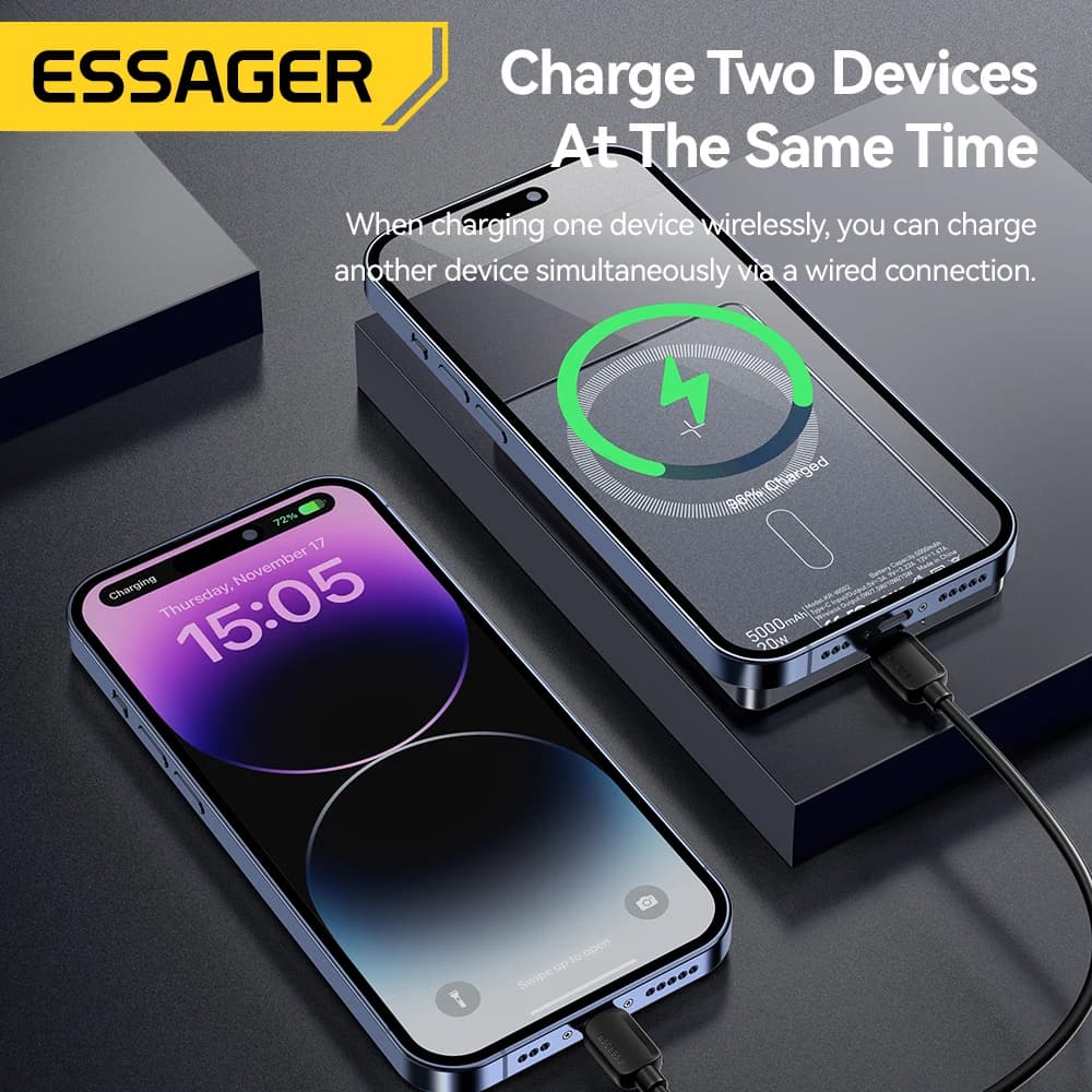 סוללת גיבוי אלחוטית דקה Essager Magnetic 20W 5000mAh ניידת לטעינה מהירה חיצונית עבור Magsafe עבור iPhone 17 16 15 14 - תמונה 5