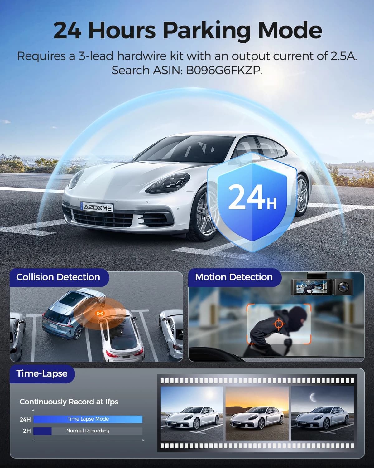 מצלמת רכב AZDOME M550 Max Dash Cam 4K+1K+2.5K עם GPS מובנה WiFi 150FOV עם מעקב חניה 24 שעות ראיית לילה לרכבים - תמונה 6