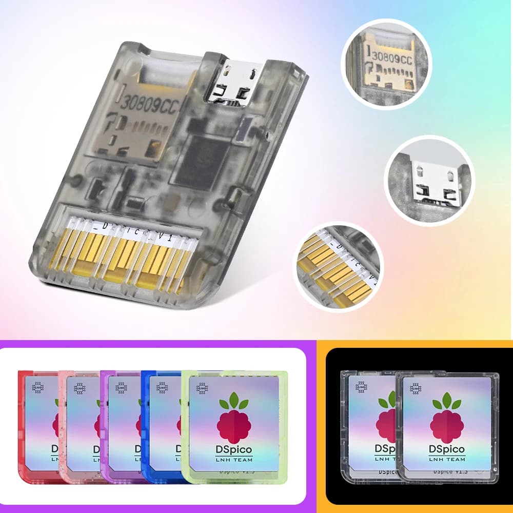 Chiscart Transparent Frosted MicroUSB DSpico Game Reader RP2040 16 MBit תואם לקונסולות NDS NDSL DSi 3DS - תמונה 2