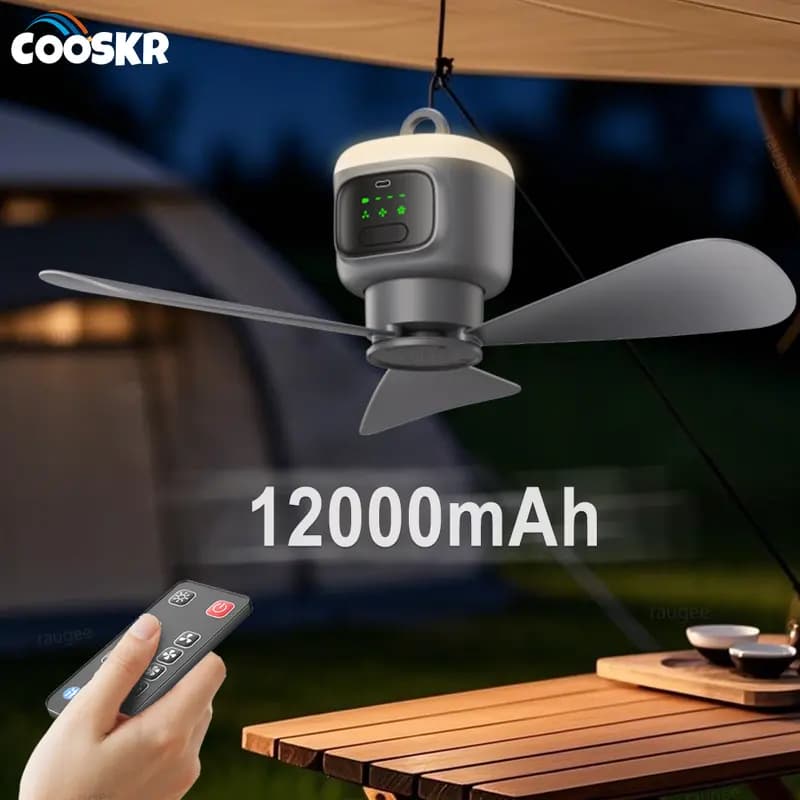 מאוורר תקרה נייד נטען 12000mAh – שלט ותאורת LED | מבצע - תמונה 5