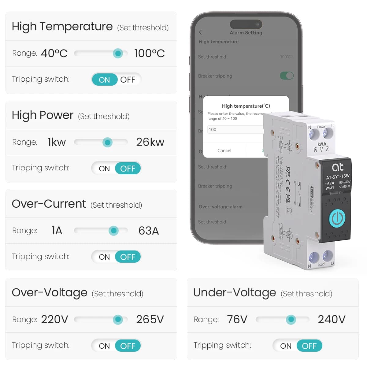מתג שליטה מרחוק קולי עם מגן למתג טיימר MCB חכם Tuya WiFi Circuit Breaker Smart 1P+N 63A Power Energy kWh Voltage Current Meter - תמונה 6