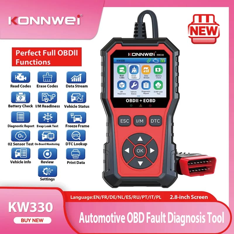 סורק תקלות OBD2 לרכב KONNWEI KW330 מבחן סוללת מנוע קוד תקלות ברור נתונים בזמן אמת מקצועי כלי בדיקת OBD