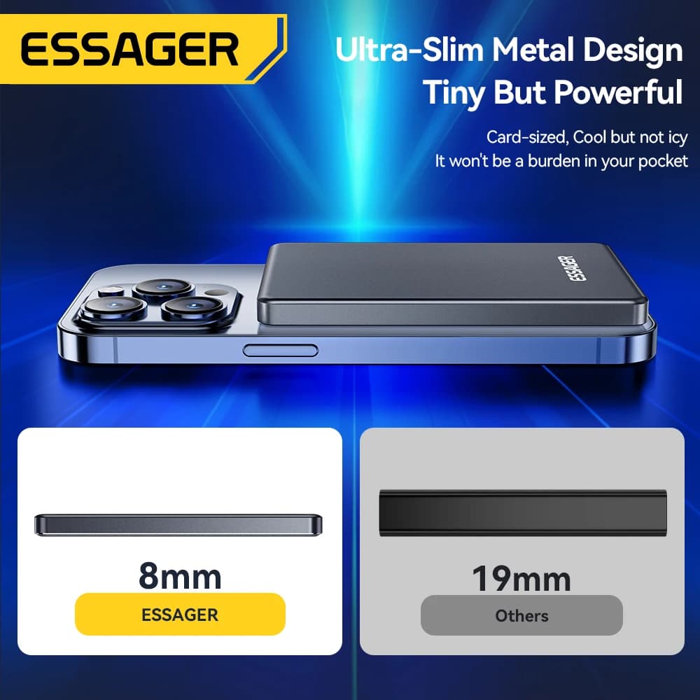 סוללת גיבוי אלחוטית דקה Essager Magnetic 20W 5000mAh ניידת לטעינה מהירה חיצונית עבור Magsafe עבור iPhone 17 16 15 14 - תמונה 3