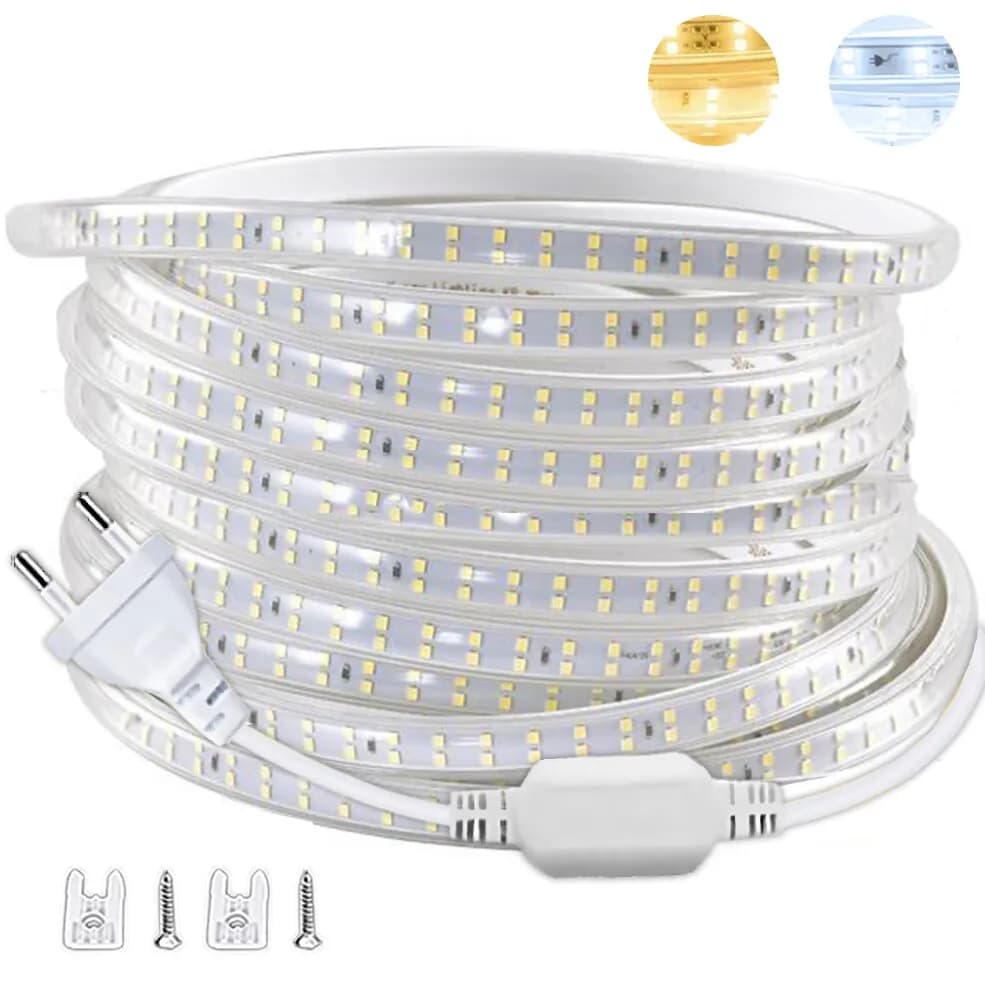סטריפ LED 220V 1-30 מטר עם תקע אירופאי 2835 סרט גמיש עמיד למים לתאורה בבית, במטבח, בחוץ ובגינה