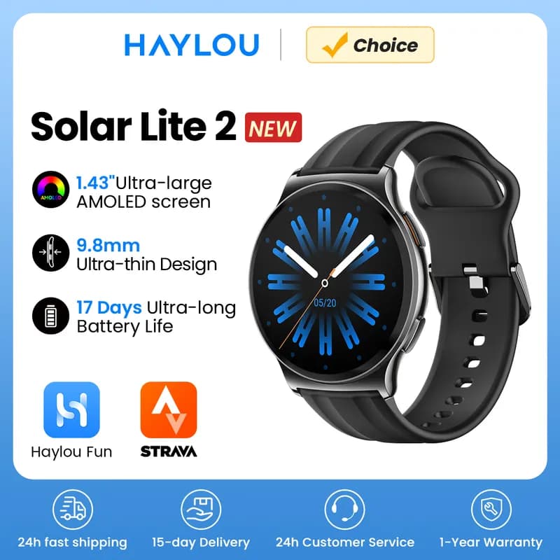 שעון חכם HAYLOU Solar Lite 2 — מסך AMOLED, שיחות בלוטות' וסוללה ל-17 יום - תמונה 2