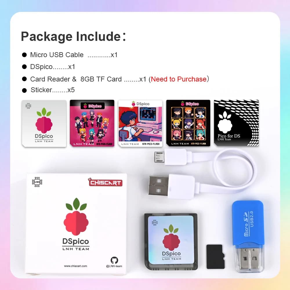 Chiscart Transparent Frosted MicroUSB DSpico Game Reader RP2040 16 MBit תואם לקונסולות NDS NDSL DSi 3DS - תמונה 6
