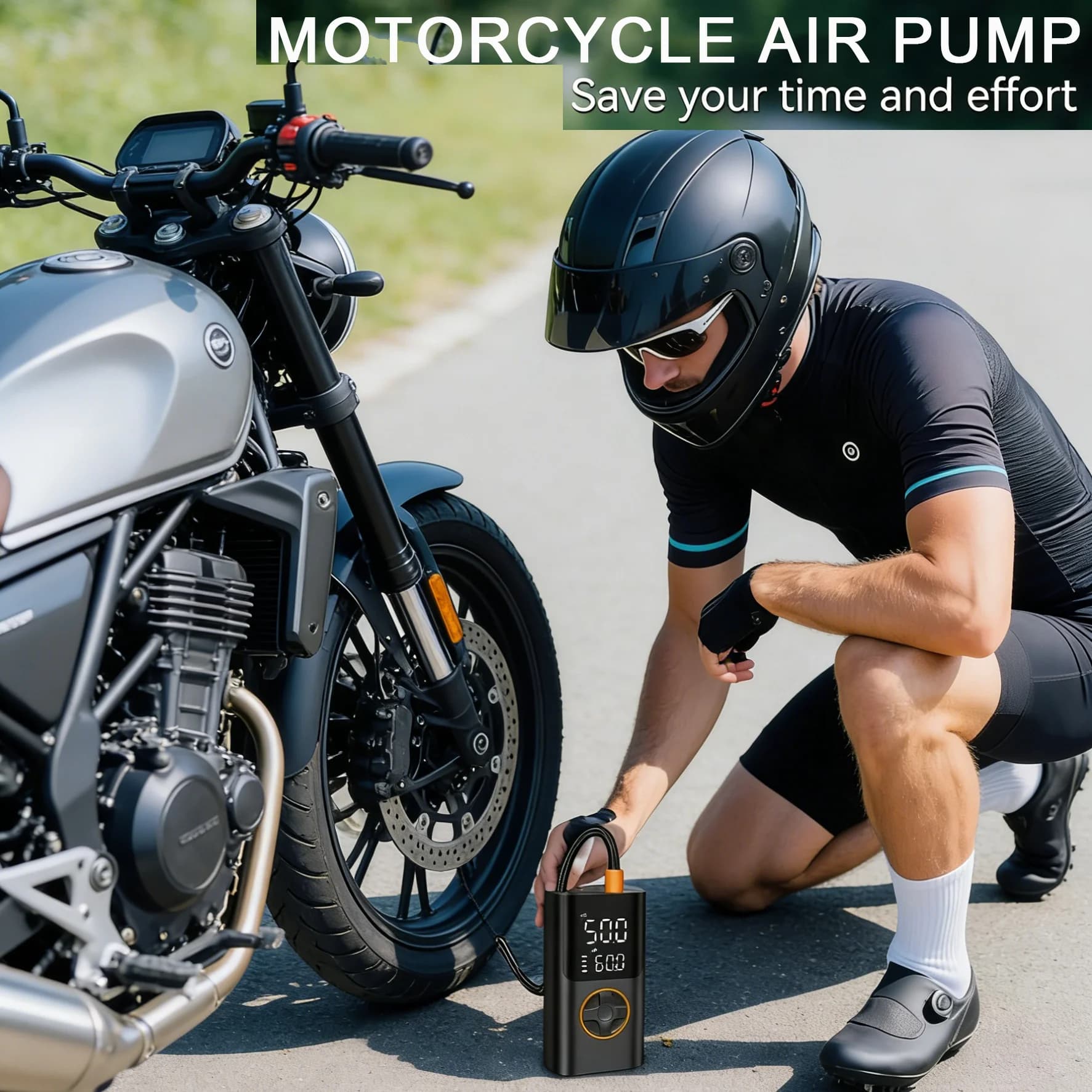 YINGBOOST מיני משאבת צמיגי אופניים 150 PSI מדחס אוויר אלחוטי, משאבת אוויר לרכב עם מד לחץ, תאורת LED - תמונה 2