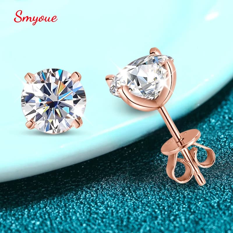 עגילי סטאד מואיסנייט בצבע זהב ורוד 0.2-3CT לנשים, עגילי יהלומים קלאסיים מבריקים לחתונה ולמעבדה, כסף טהור 925