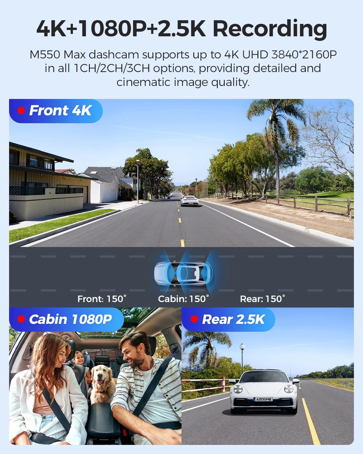 מצלמת רכב AZDOME M550 Max Dash Cam 4K+1K+2.5K עם GPS מובנה WiFi 150FOV עם מעקב חניה 24 שעות ראיית לילה לרכבים - תמונה 3