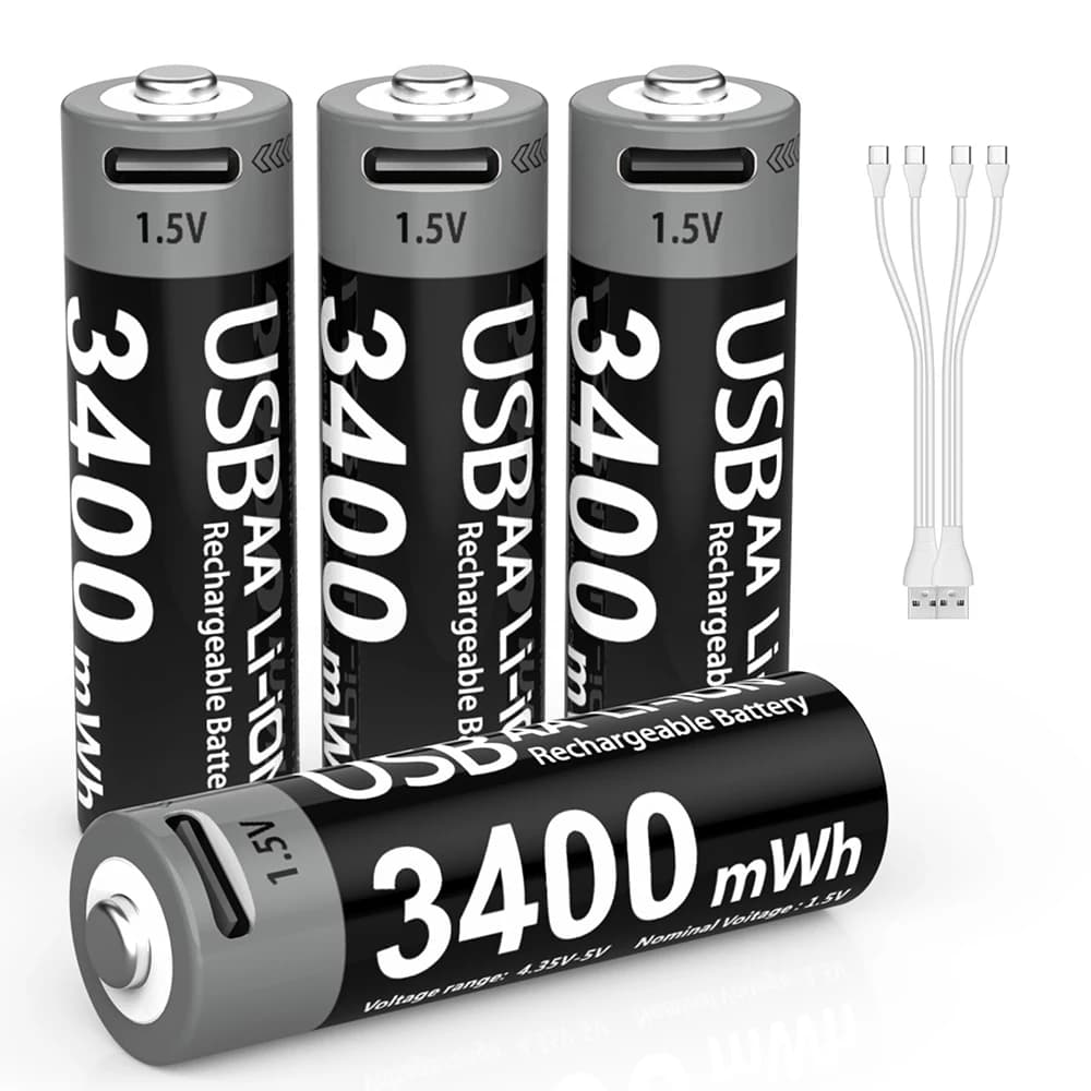 סוללות נטענות Li-ion AAA ו-AA של Kuugro USB ליתיום-יון 3400mWh 1.5V סוללות נטענות AA + 1100mWh סוללת AAA 1.5V - תמונה 2