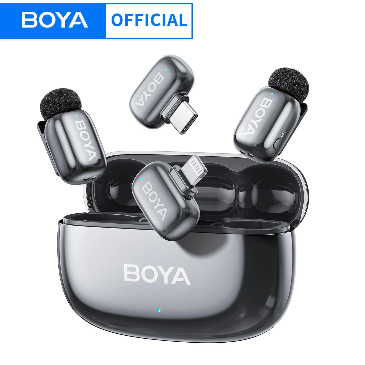 מיקרופון אלחוטי BOYA Mini 2 Lavalier עם הפחתת רעש AI Mini Mic עבור iPhone 6-14/15-17 USB-C טלפון אנדרואיד הקלטת וידאו