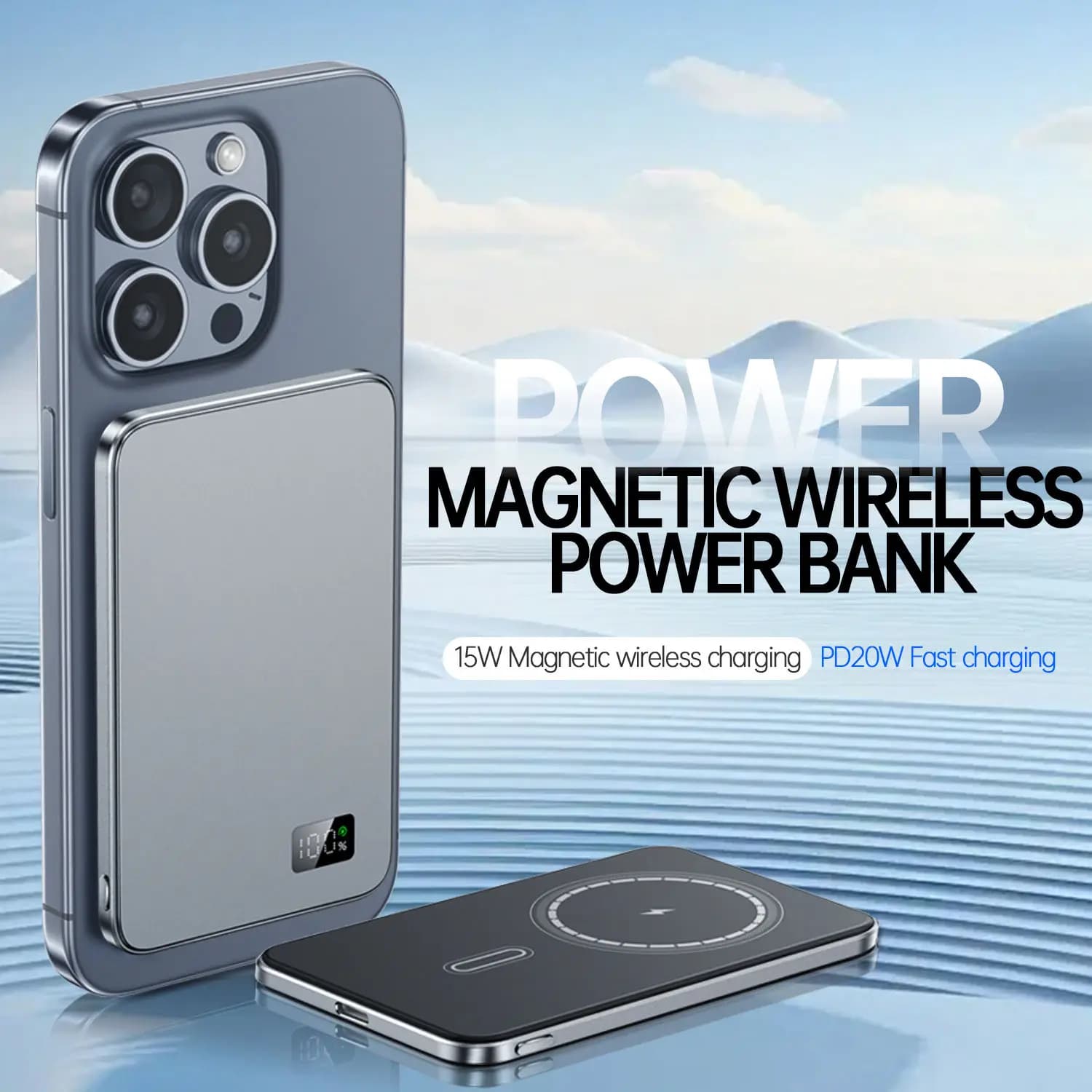 סוללת גיבוי דקה במיוחד בנפח 10000mAh עבור MagSafe, טעינה אלחוטית מגנטית מהירה MacSafe סוללה ניידת עבור iPhone Xiaomi Samsung - תמונה 6