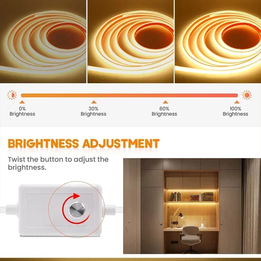 סטריפ LED COB במתח 220V עם מתג בהירות גבוהה / ניתן לכווץ US 110v EU Plug נאון טייפ תאורת ארון מטבח עמיד למים גינה - תמונה 3