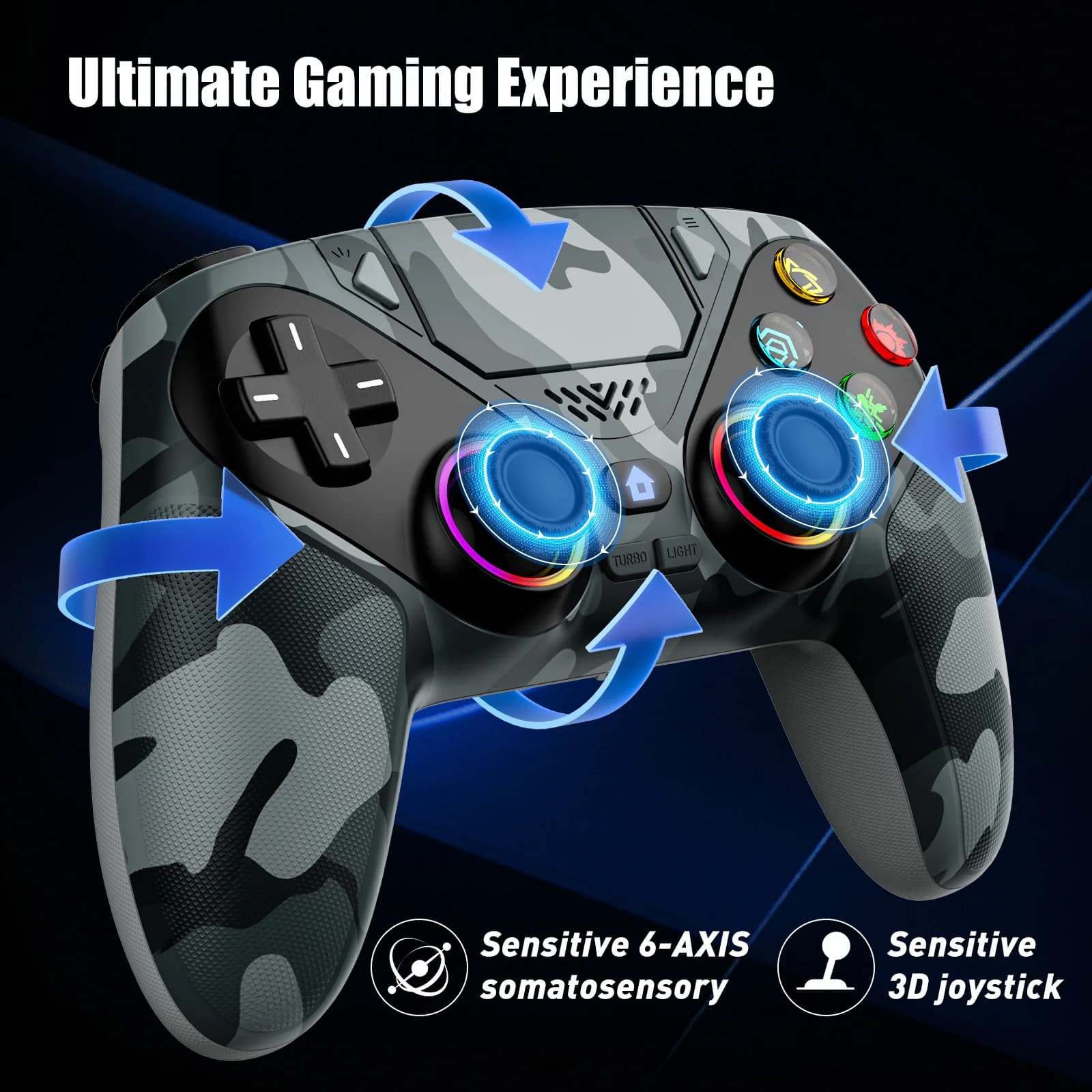 בקר לפלייסטיישן 5 PS5/PS5 Pro/Slim/PC, ג'ויסטיק אלחוטי RGB עם טריגר אפקט הול, מרקו/טורבו, נגד סחיפה - תמונה 4