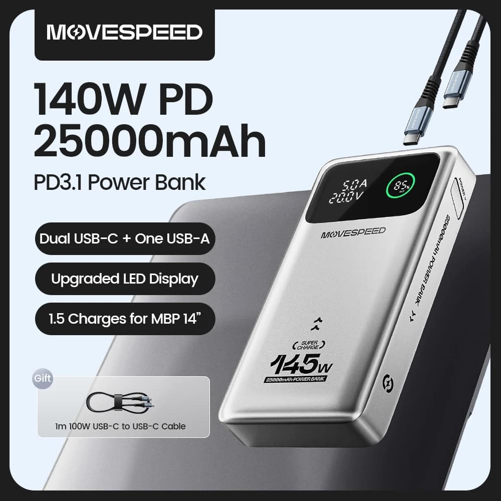 מטען נייד MOVESPEED M25Pro 140W Power Bank 25000mAh PD3.1 טעינה מהירה ניידת חיצונית 100W Powerbank עבור MacBook Notebook Laptop