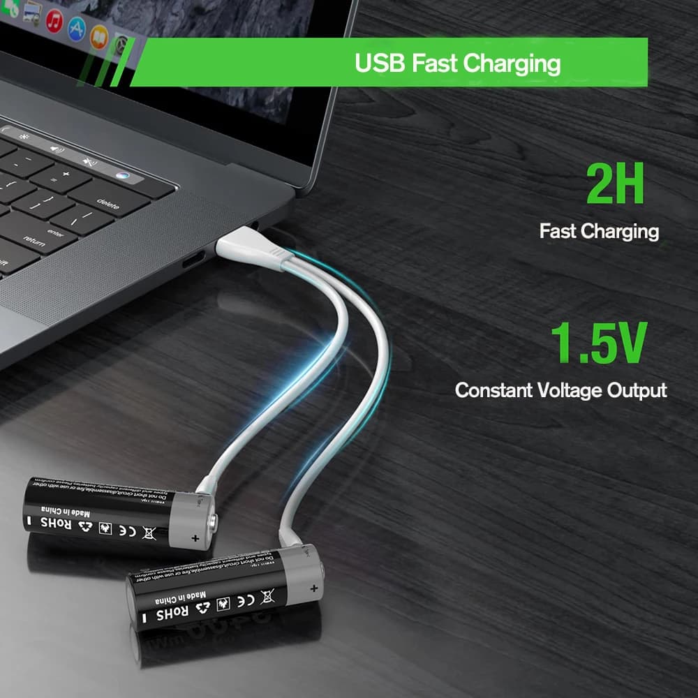 סוללות נטענות Li-ion AAA ו-AA של Kuugro USB ליתיום-יון 3400mWh 1.5V סוללות נטענות AA + 1100mWh סוללת AAA 1.5V - תמונה 4