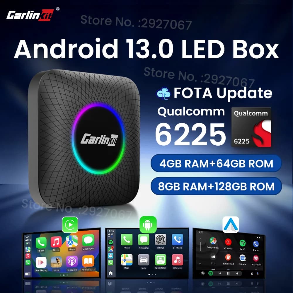 CarlinKit CarPlay Ai Box Android 13 SM6225 8 ליבות 8G+128G תיבת טלוויזיה חכמה Android CarPlay אלחוטית Android Auto תומך 512GB TF