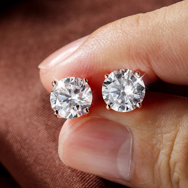 עגילי סטאד מואיסנייט בצבע זהב ורוד 0.2-3CT לנשים, עגילי יהלומים קלאסיים מבריקים לחתונה ולמעבדה, כסף טהור 925 - תמונה 2