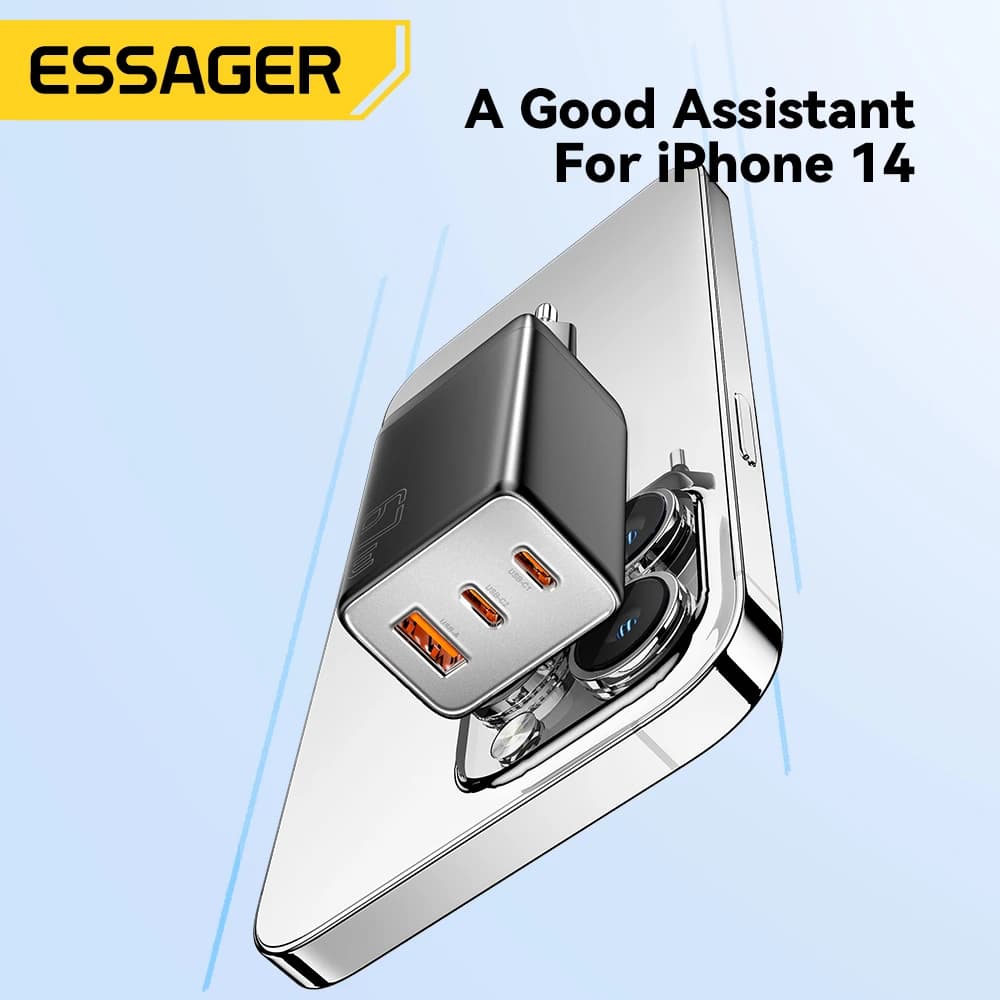 מטען Essager 67W GaN USB-C PD 3.0 QC 3.0 טעינה מהירה עבור iPhone 16 15 Pro Max Xiaomi Samsung Huawei Mate 70 מטענים למחשבים ניידים - תמונה 5