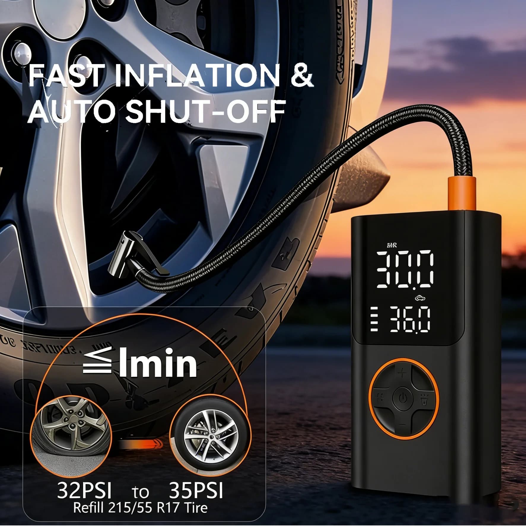YINGBOOST מיני משאבת צמיגי אופניים 150 PSI מדחס אוויר אלחוטי, משאבת אוויר לרכב עם מד לחץ, תאורת LED - תמונה 4