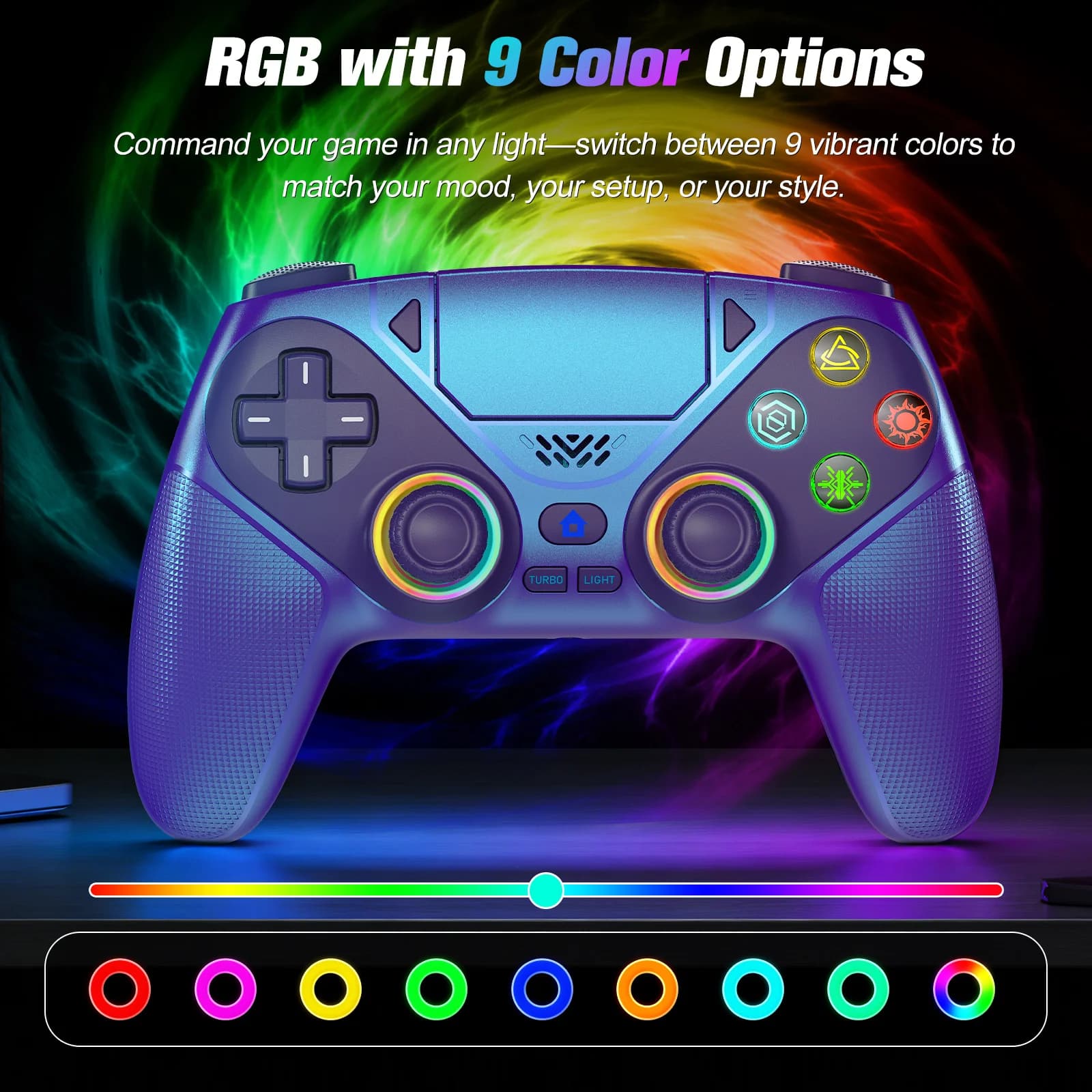 בקר לפלייסטיישן 5/PS5/PS5 Pro/Slim/PC, בקרי משחק אלחוטיים RGB ג'ויסטיק טורבו/מרקו תוכנית רטט כפול בקרת משחק - תמונה 2