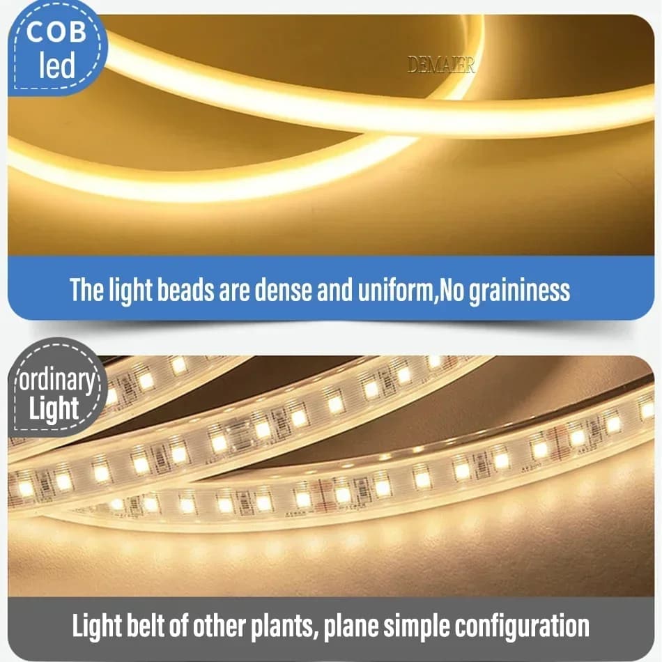 סטריפ LED COB בעוצמה של 1M-50M 220V, ניתן לכוונון, עם 360 לדים למטר, מתאים למטבח, לבית ולחדר, עם רצועה גמישה לתאורת גינה חיצונית - תמונה 5