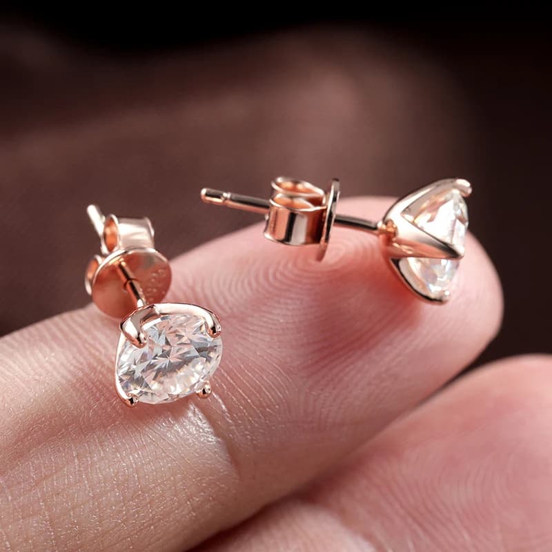 עגילי סטאד מואיסנייט בצבע זהב ורוד 0.2-3CT לנשים, עגילי יהלומים קלאסיים מבריקים לחתונה ולמעבדה, כסף טהור 925 - תמונה 3