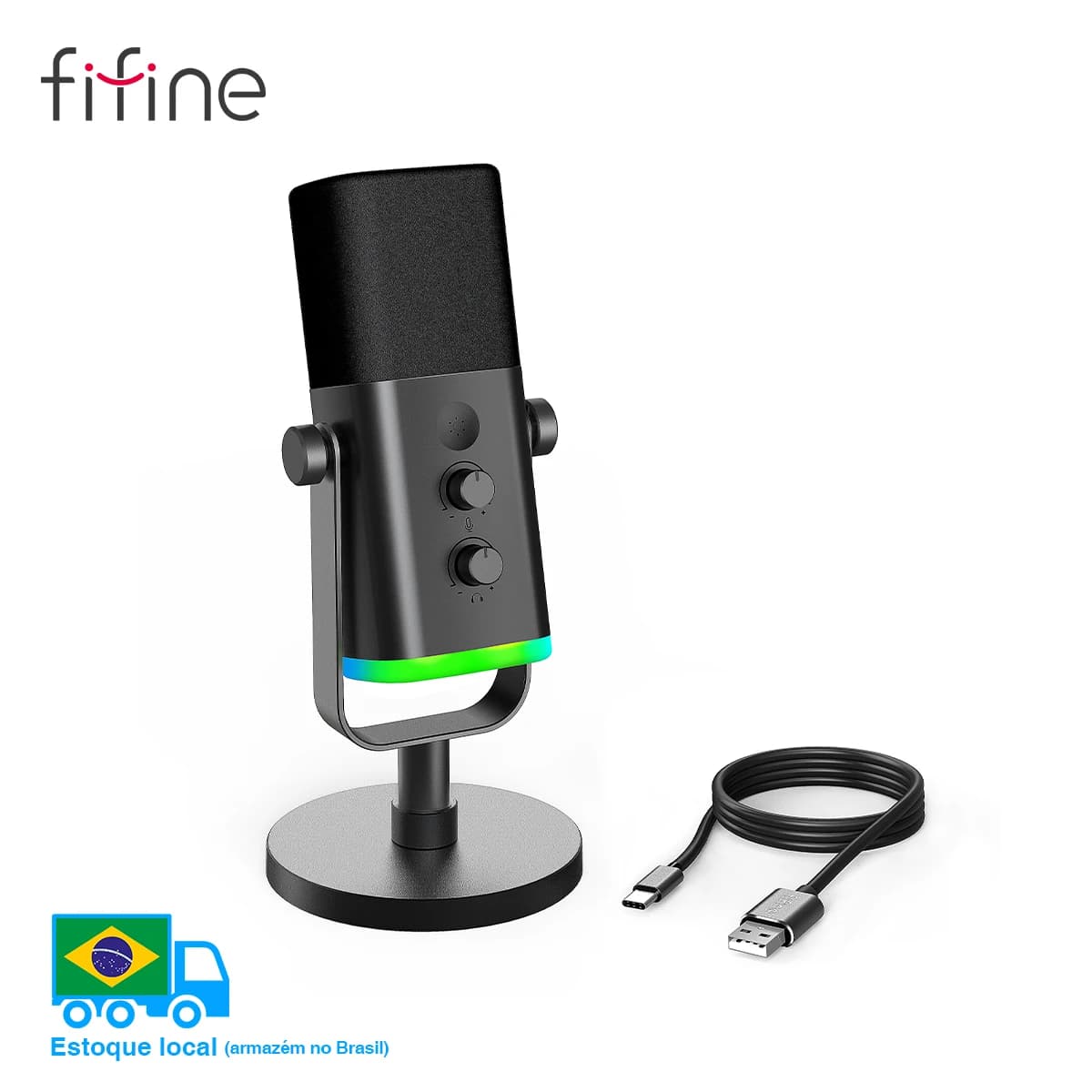 מיקרופון דינמי FIFINE USB/XLR עם בקרת RGB/חיבור אוזניות/שקט, מיקרופון להקלטת משחקים במחשב ושידור משחקים AmpliGame-AM8