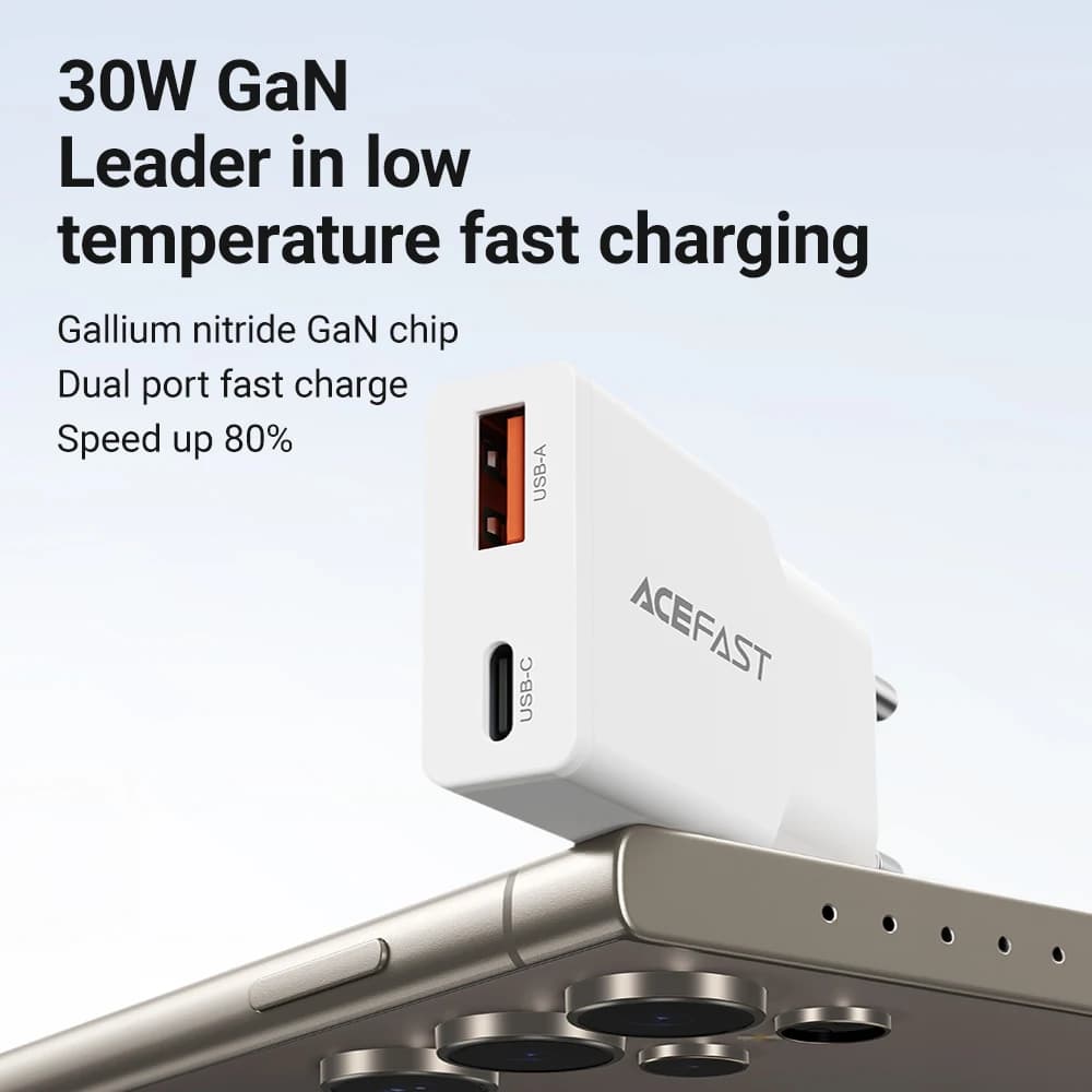 מטען טלפון ACEFAST EU 30W GaN דק מאוד עם טעינה מהירה USB C עבור iPhone 16/15 Pro Max PD QC3.0 מתאם נסיעה עבור Samsung S24