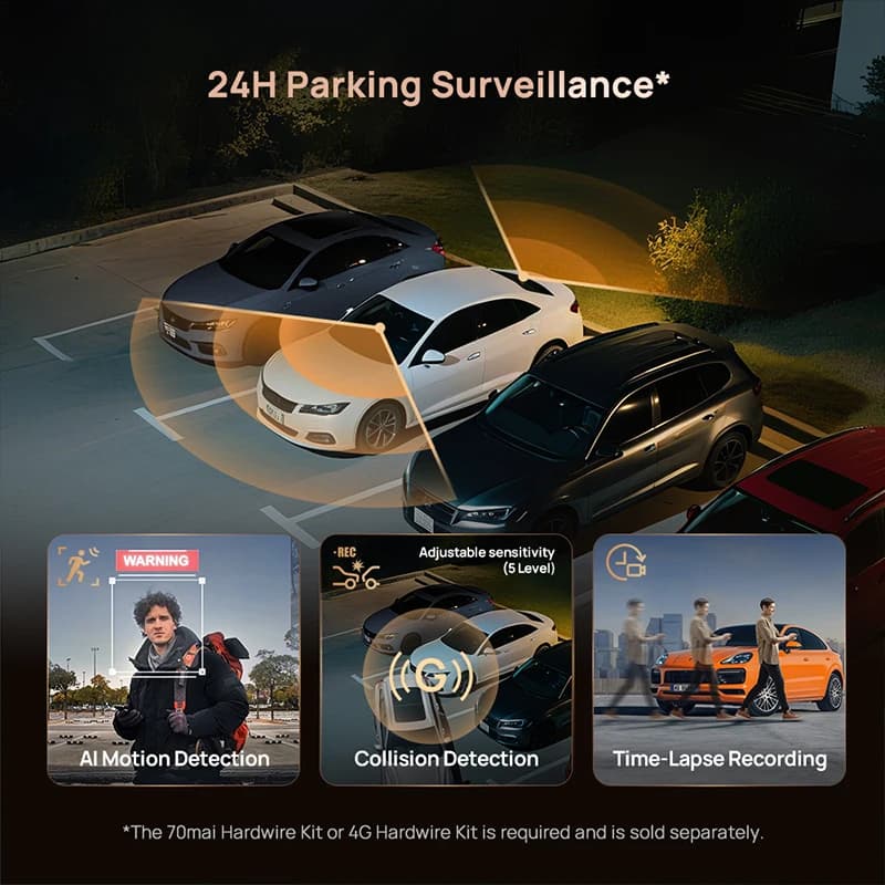 מצלמת דרך 70mai דגם A810S HDR IMX678 עם קבל-על, 4G LTE, שלט רחוק, Wi-Fi 6, שליטה קולית, GPS, ADAS - תמונה 6