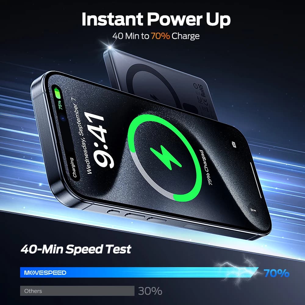 S10 moved s10 בנק מגנטי 10000mah pd20w מטען נייד חיצוני אלחוטי סוללה עבור iPhone 16 Samsung powerbank - תמונה 5