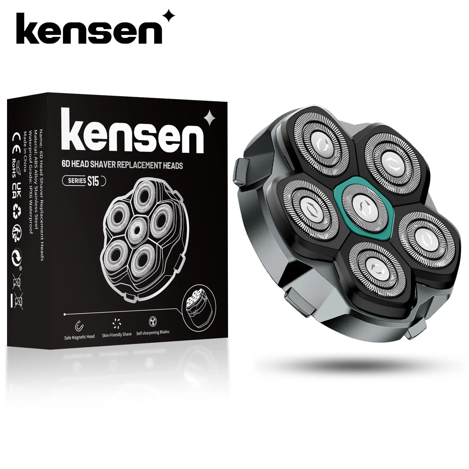 להב להחלפה של KENSEN למכונת גילוח S15, ראש גילוח מגנטי 6D, להב גילוח עמיד למים מפלדת אל-חלד עבור מכונת גילוח FK-8750