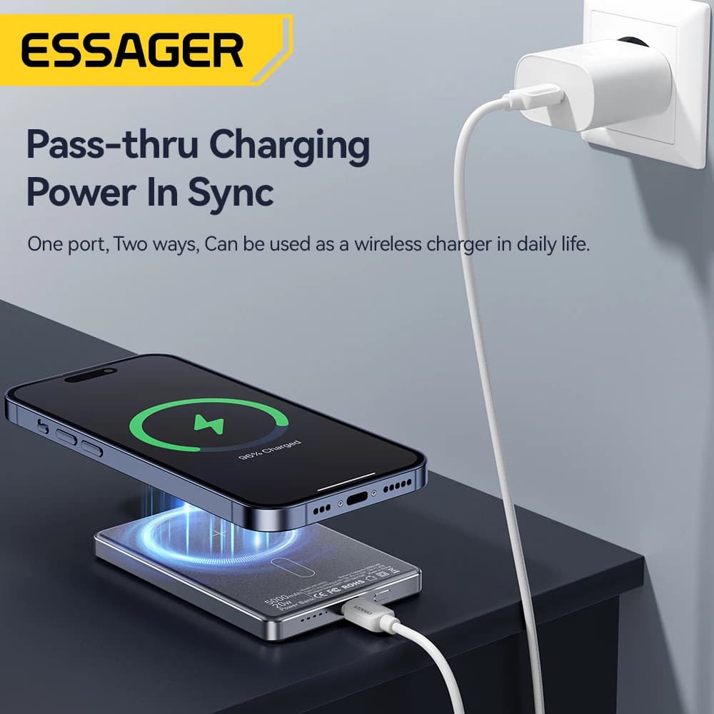 סוללת גיבוי אלחוטית דקה Essager Magnetic 20W 5000mAh ניידת לטעינה מהירה חיצונית עבור Magsafe עבור iPhone 17 16 15 14 - תמונה 6
