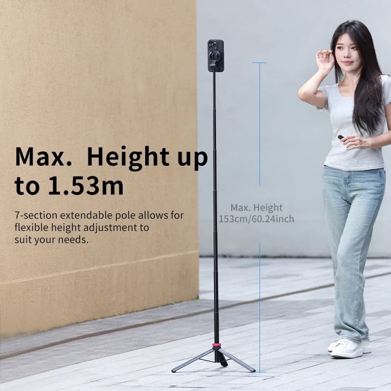 Ulanzi MT-84 1.53M Magsafe מקל סלפי עמדת טריפוד עם שלט Bluetooth להארכת טלפון טריפוד עבור IPhone 16 15 LiveStreaming Vlog - תמונה 4