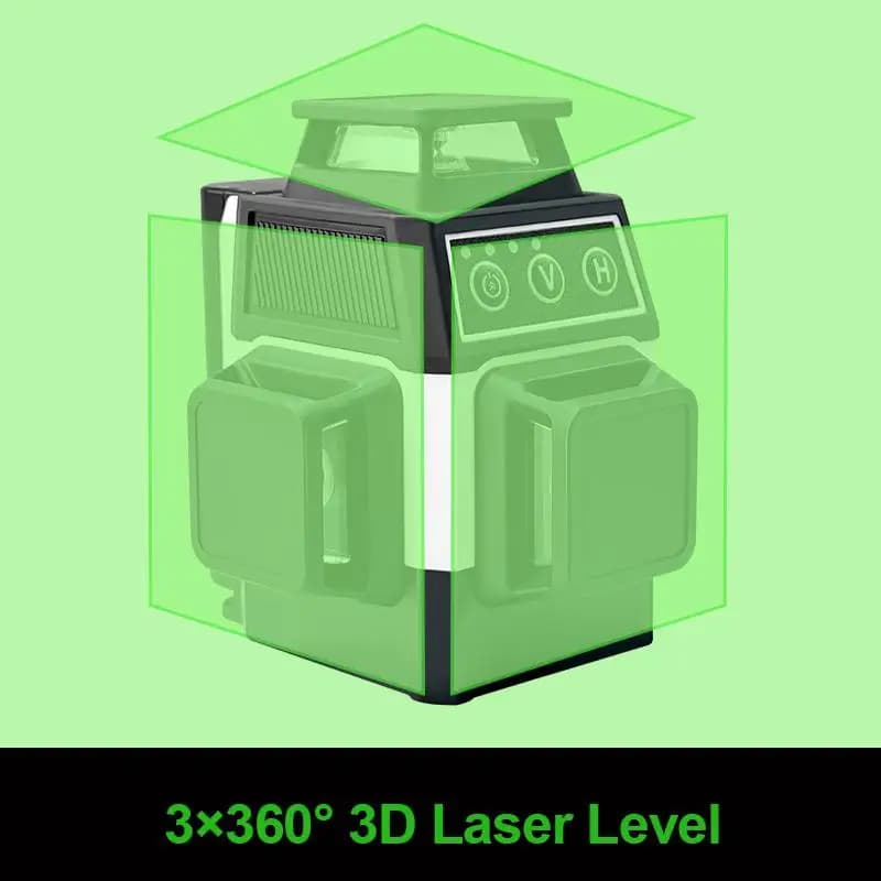 🔧 פלס לייזר ירוק 3D 360° — 12 קווים, מתאזן לבד עם שלט - תמונה 2