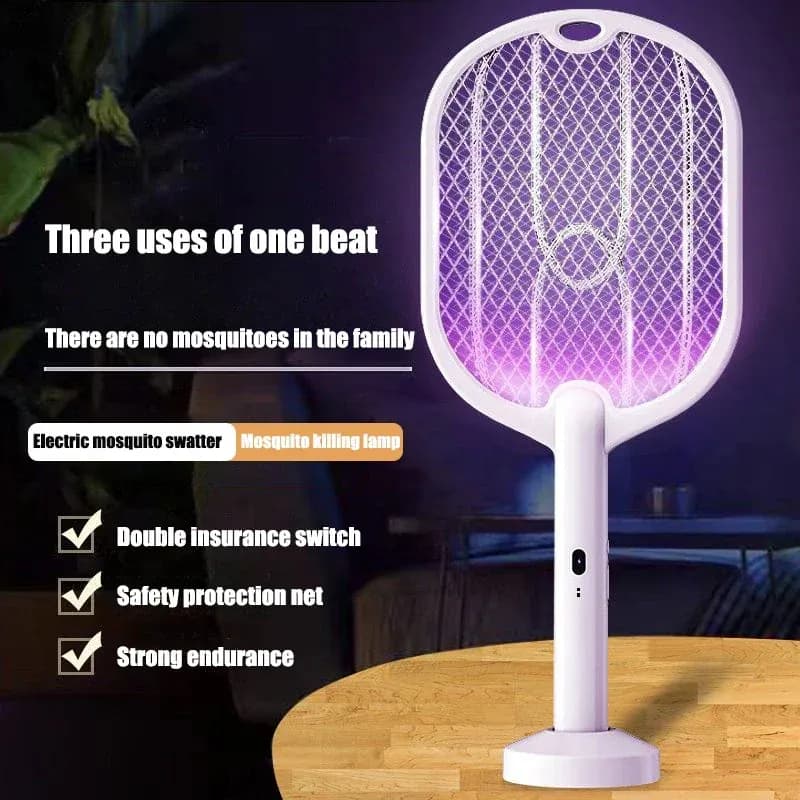 מחבט חשמלי ליתושים 3 ב-1 — מחבט + מנורת קטל UV נטענת USB-C - תמונה 1